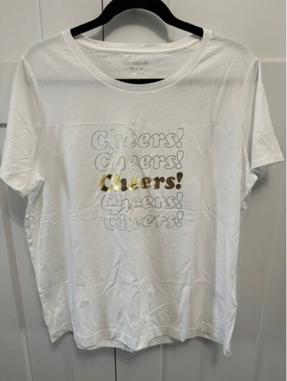 NWOT Cute Kate Spade Cheers T-shirt light weight metallic & white size XL